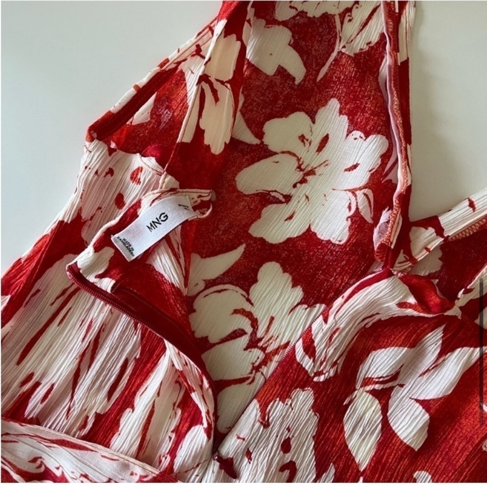 Mango Red Floral Wide-Leg Jumpsuit | Summer Vacation Resort Chic | Size M - Picture 10 of 11